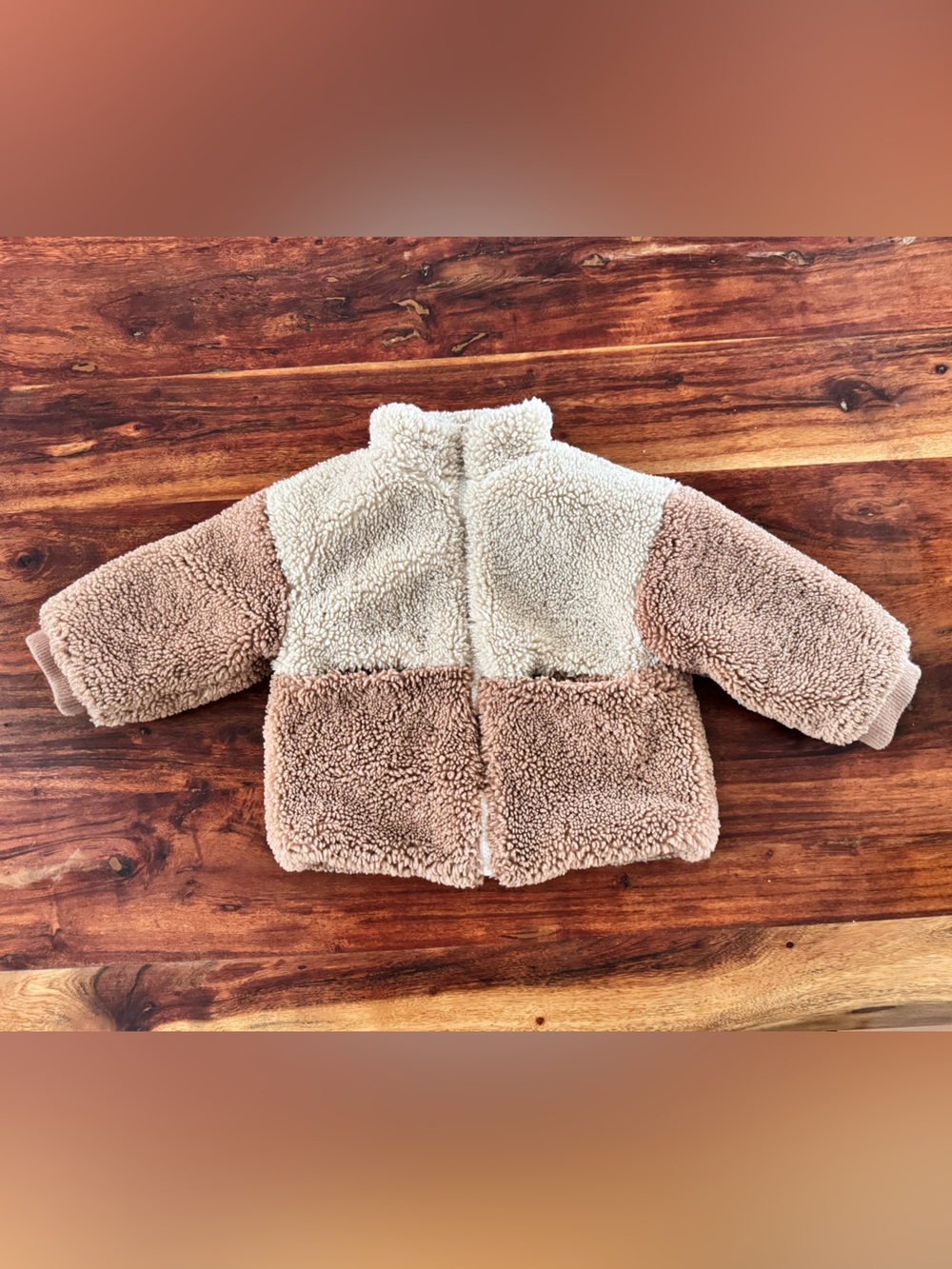 Zara Two-Tone Teddy Fleece Jacket in Cream and Light Brown